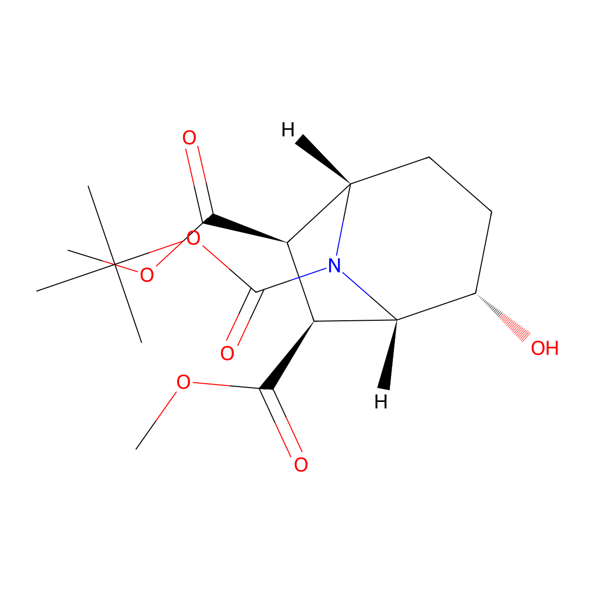 rac-8-tert-butyl 6,7-dimethyl (1R,2R,5R,6S,7R)-2-hydroxy-8-azabicyclo[3.2.1]octane-6,7,8-tricarboxylate molecular structure, CAS 2648851-65-2