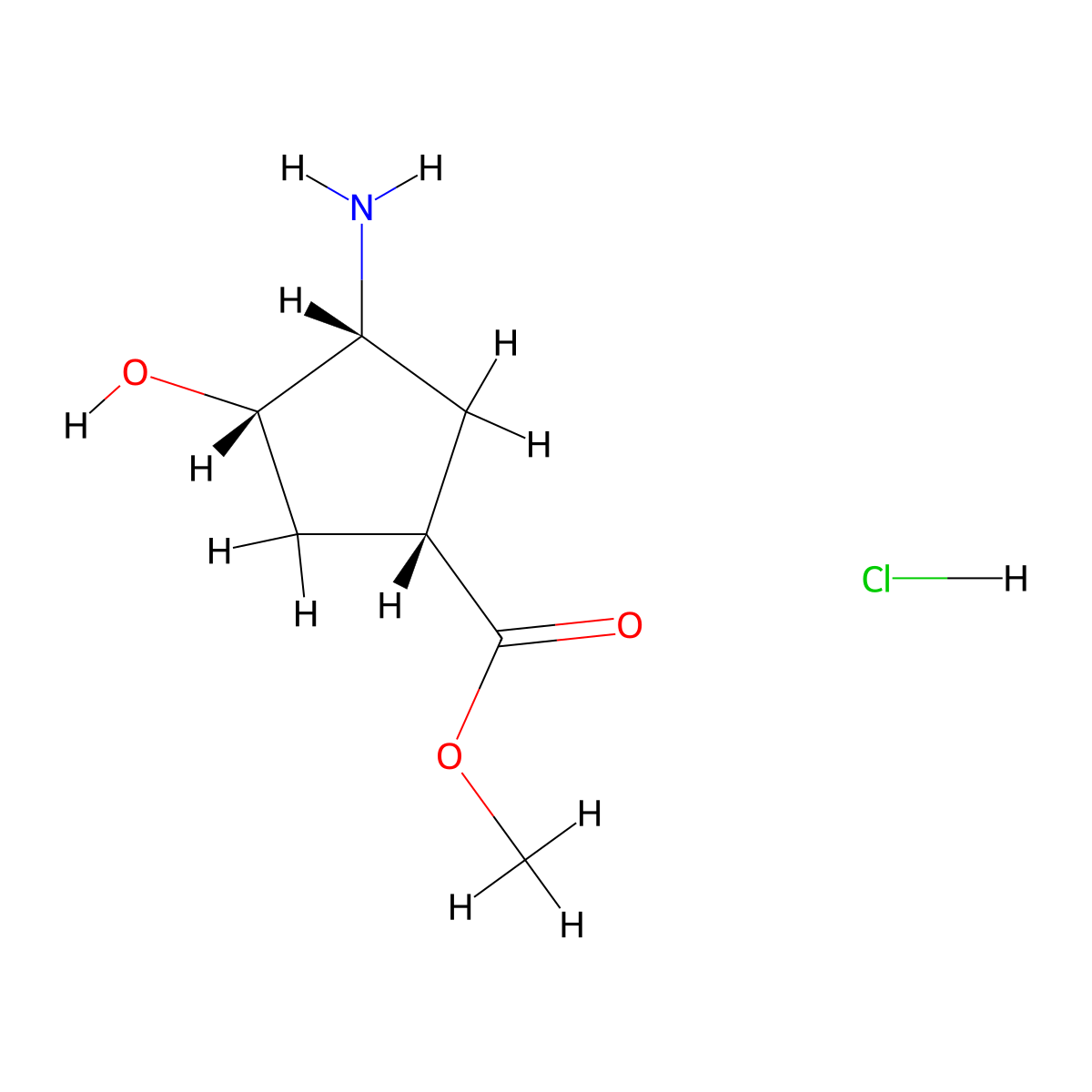 methyl (1S,3R,4S)-3-amino-4-hydroxycyclopentane-1-carboxylate hydrochloride molecular structure, CAS 2648851-87-8