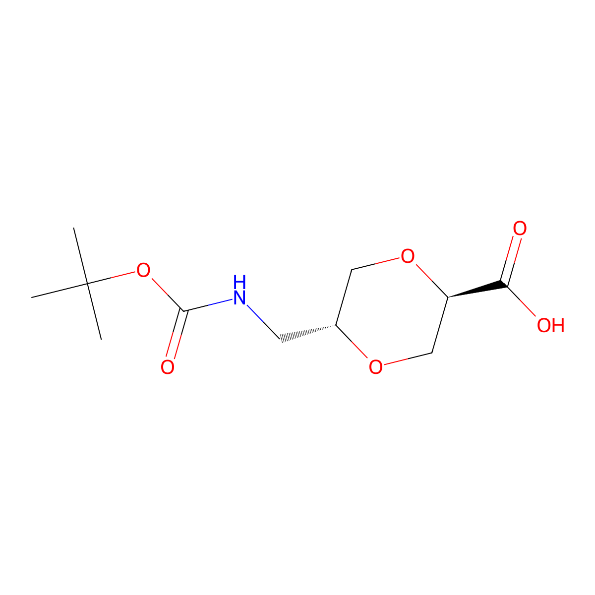 rac-(2R,5R)-5-({[(tert-butoxy)carbonyl]amino}methyl)-1,4-dioxane-2-carboxylic acid molecular structure, CAS 2648851-92-5
