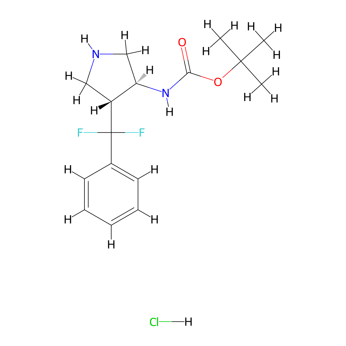rac-tert-butylN-[(3R,4S)-4-[difluoro(phenyl)methyl]pyrrolidin-3-yl]carbamatehydrochloride,trans molecular structure, CAS 2648862-73-9