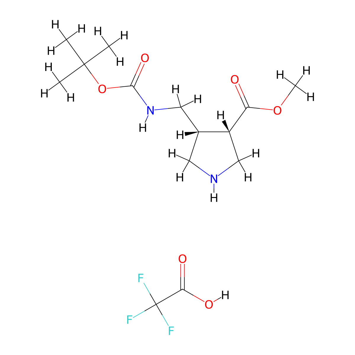 rac-methyl(3R,4S)-4-({[(tert-butoxy)carbonyl]amino}methyl)pyrrolidine-3-carboxylate,trifluoroaceticacid molecular structure, CAS 2648865-32-9