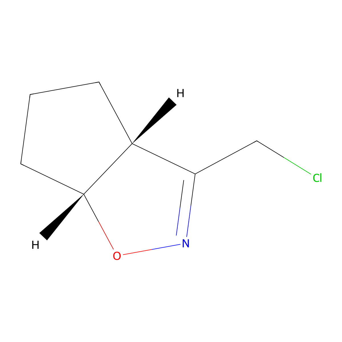 rac-(3aR,6aR)-3-(chloromethyl)-3aH,4H,5H,6H,6aH-cyclopenta[d][1,2]oxazole,cis molecular structure, CAS 2648865-58-9