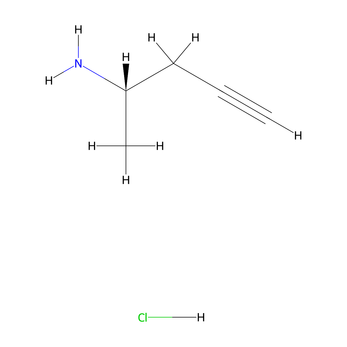 (2S)-pent-4-yn-2-amine hydrochloride molecular structure, CAS 2648868-43-1