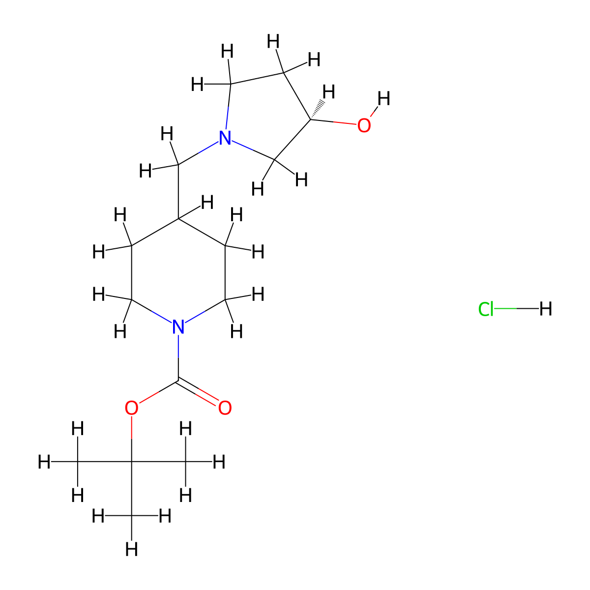 tert-butyl 4-{[(3R)-3-hydroxypyrrolidin-1-yl]methyl}piperidine-1-carboxylate hydrochloride molecular structure, CAS 2648895-67-2
