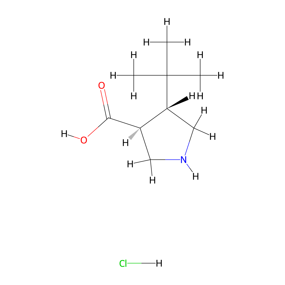 rac-(3R,4S)-4-tert-butylpyrrolidine-3-carboxylic acid hydrochloride, trans molecular structure, CAS 2648895-76-3