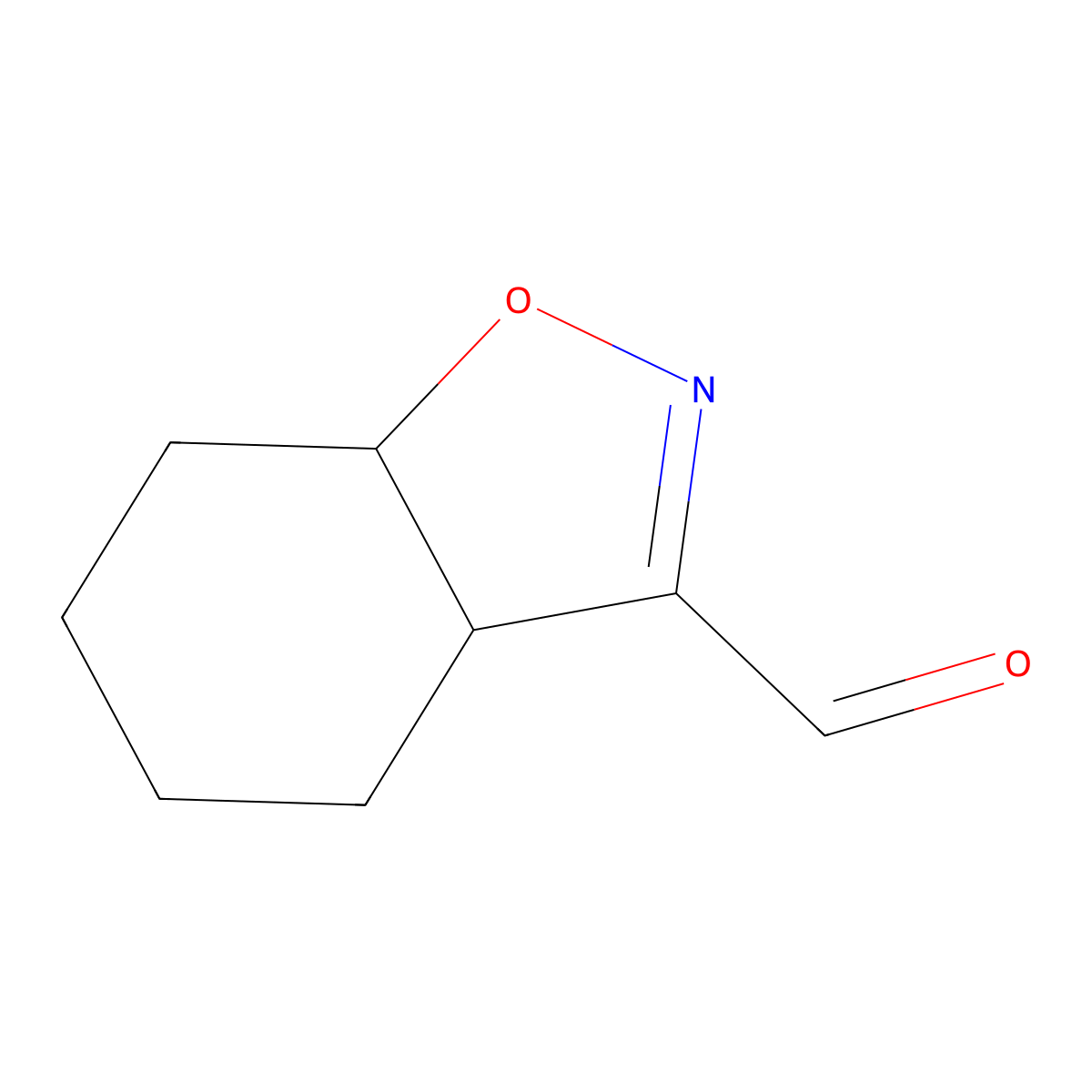 rac-(3aR,7aR)-3a,4,5,6,7,7a-hexahydro-1,2-benzoxazole-3-carbaldehyde, cis molecular structure, CAS 2648901-38-4
