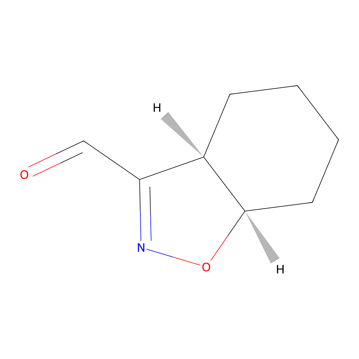 rac-(3aR,7aR)-3a,4,5,6,7,7a-hexahydro-1,2-benzoxazole-3-carbaldehyde, cis molecular structure, CAS 2648901-38-4