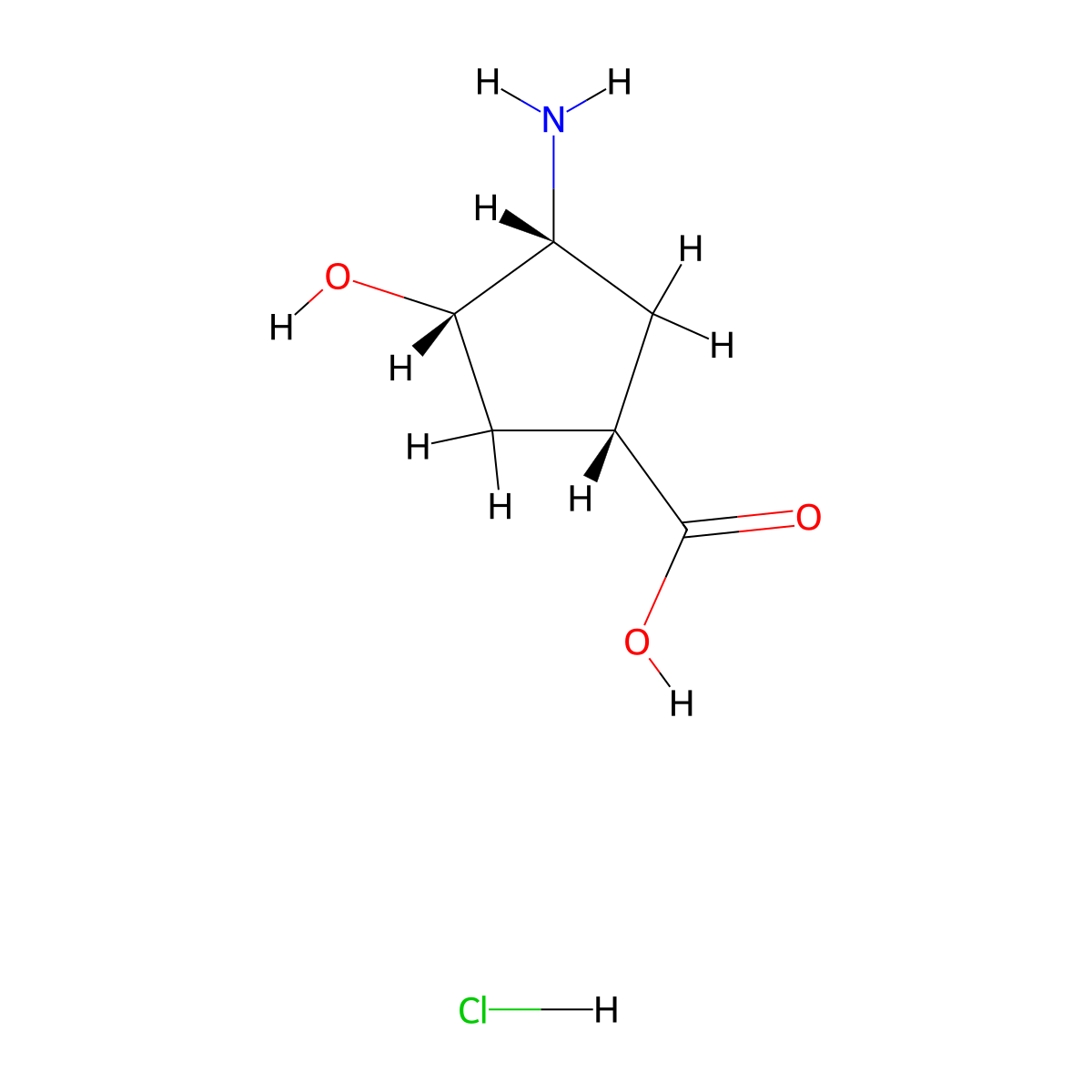 (1S,3R,4S)-3-amino-4-hydroxycyclopentane-1-carboxylicacidhydrochloride molecular structure, CAS 2648901-85-1