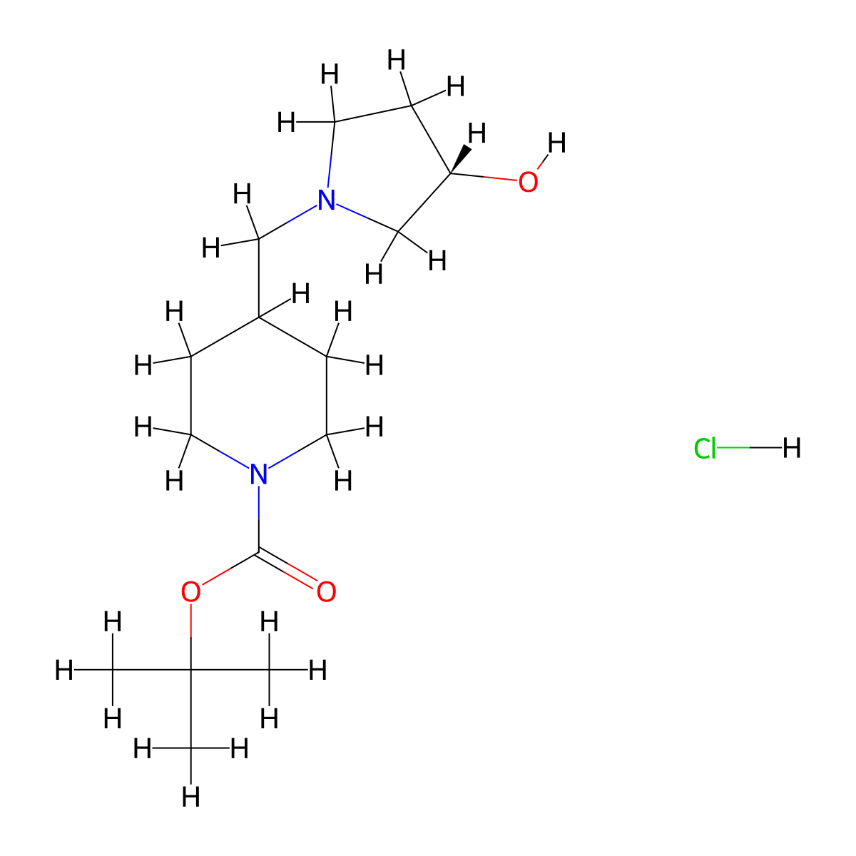 tert-butyl 4-(((3S)-3-hydroxypyrrolidin-1-yl)methyl)piperidine-1-carboxylate hydrochloride molecular structure, CAS 2648901-99-7