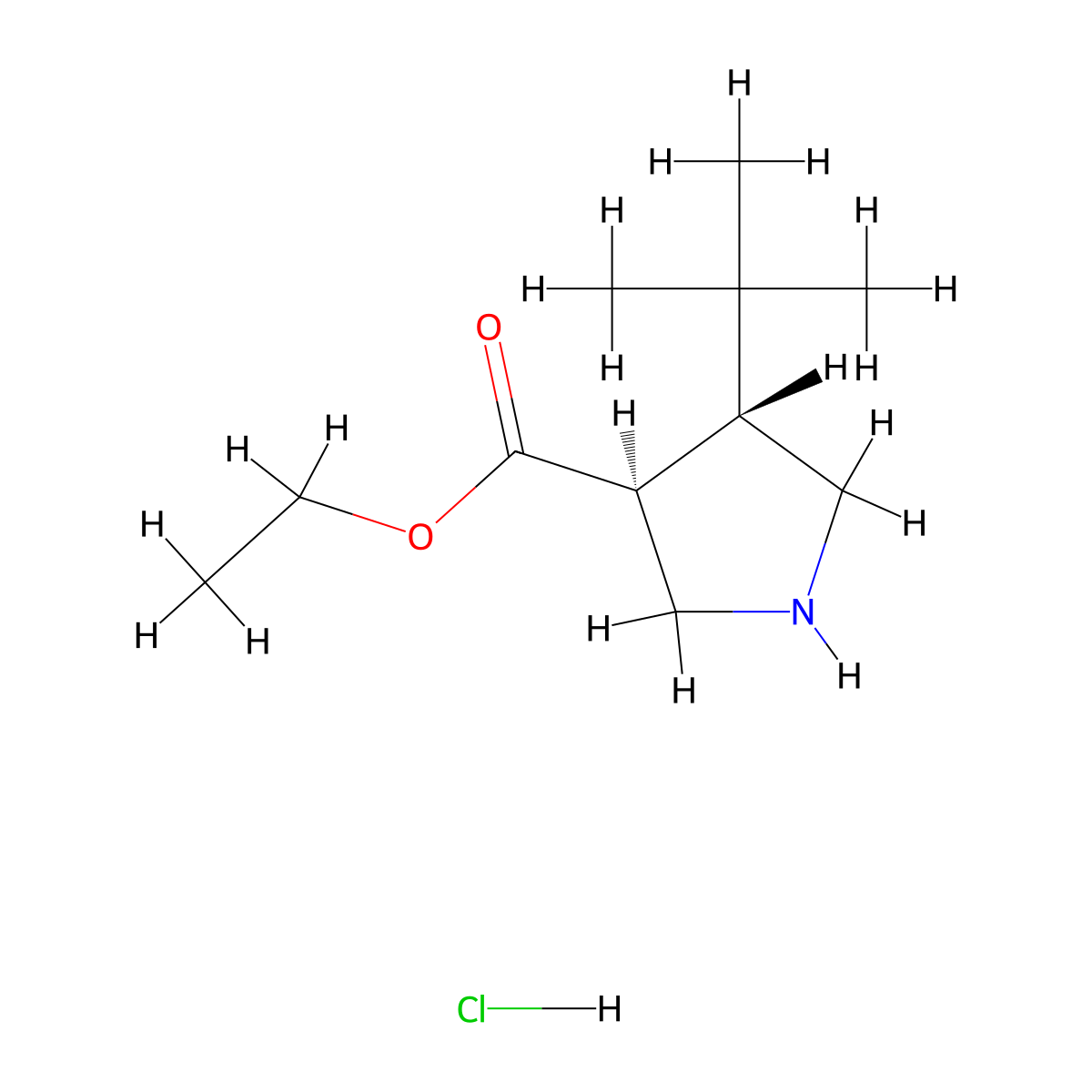 rac-ethyl(3R,4S)-4-tert-butylpyrrolidine-3-carboxylatehydrochloride,trans molecular structure, CAS 2648902-00-3