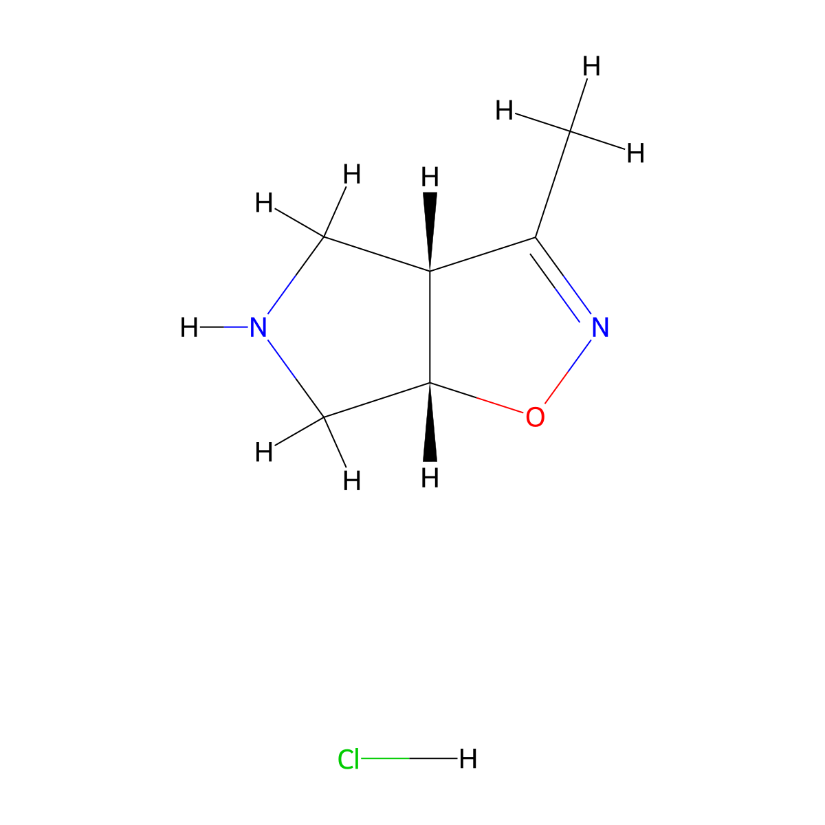 rac-(3aR,6aS)-3-methyl-3aH,4H,5H,6H,6aH-pyrrolo[3,4-d][1,2]oxazole hydrochloride, cis molecular structure, CAS 2648902-10-5