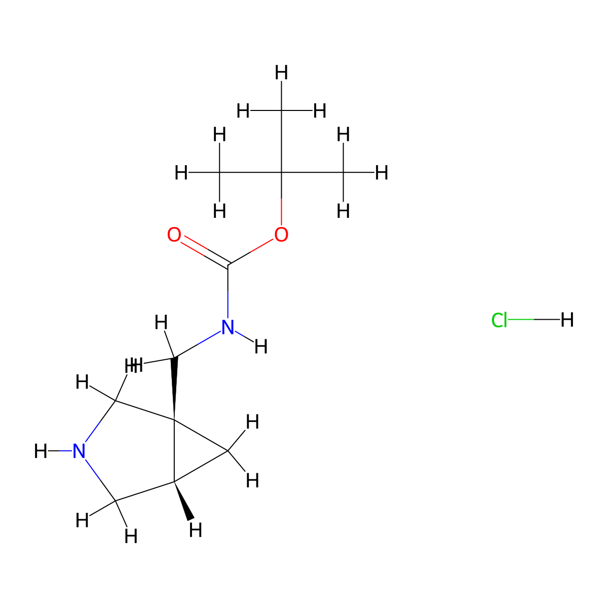 tert-butyl N-(((1S,5S)-3-azabicyclo(3.1.0)hexan-1-yl)methyl)carbamate hydrochloride molecular structure, CAS 2648902-29-6