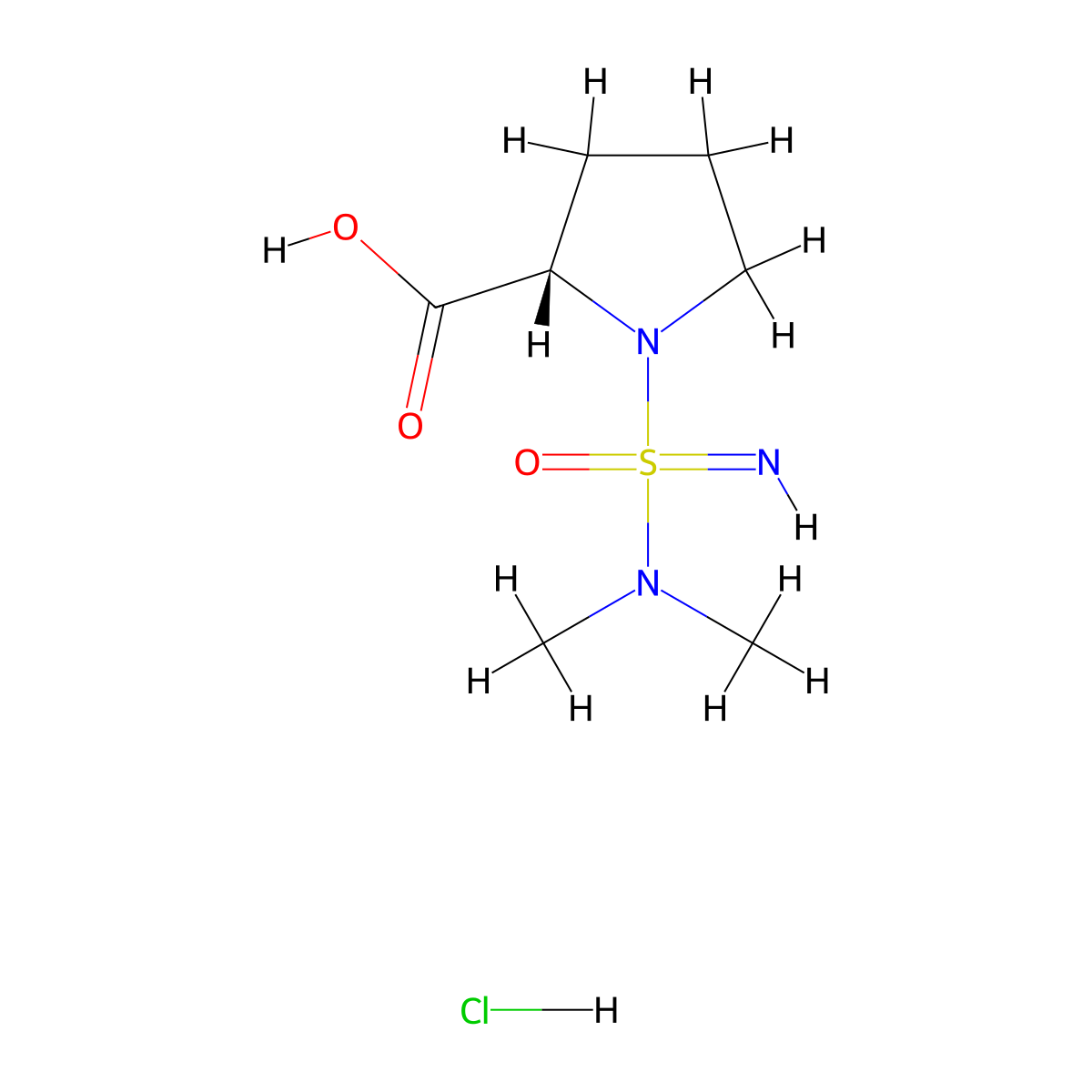(2S)-1-(dimethyl-S-aminosulfonimidoyl)pyrrolidine-2-carboxylic acid hydrochloride molecular structure, CAS 2648911-11-7