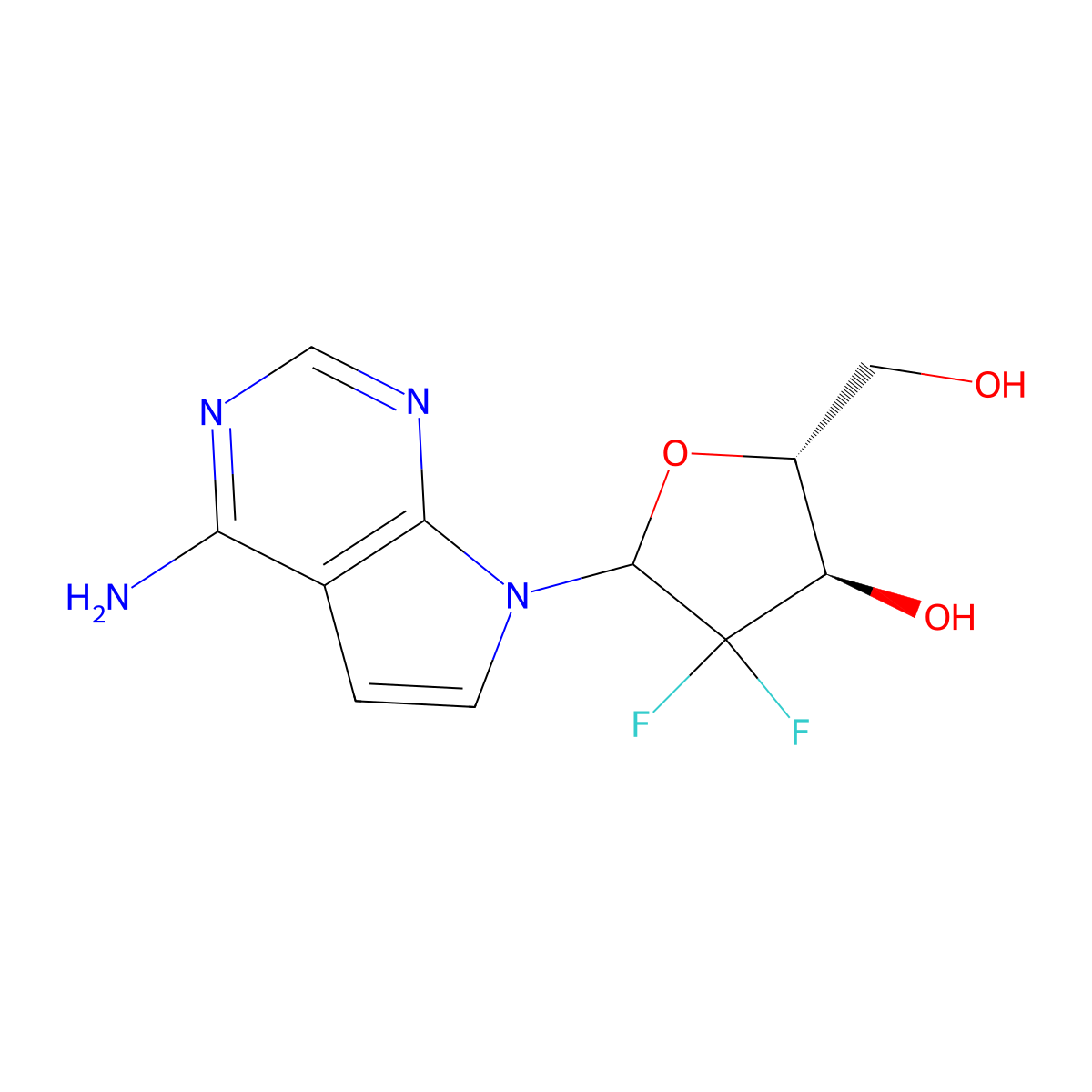 (2R,3R)-5-{4-amino-7H-pyrrolo[2,3-d]pyrimidin-7-yl}-4,4-difluoro-2-(hydroxymethyl)oxolan-3-ol molecular structure, CAS 2648929-45-5