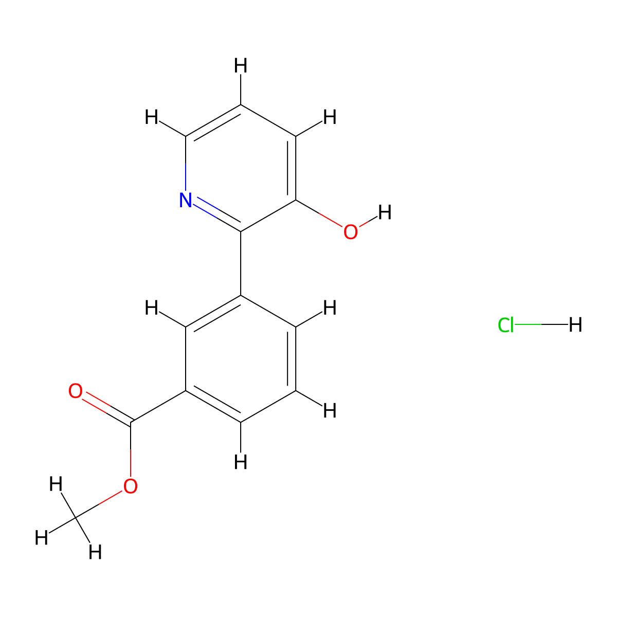 Methyl 3-(3-hydroxypyridin-2-yl)benzoate hydrochloride molecular structure, CAS 2648938-59-2