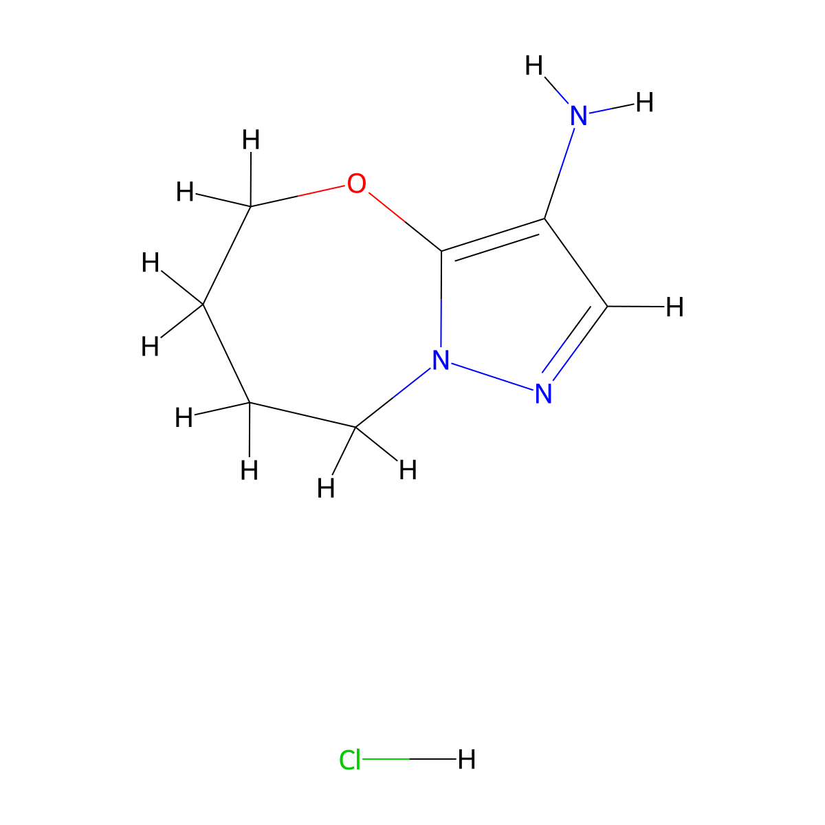 5H,6H,7H,8H-pyrazolo[3,2-b][1,3]oxazepin-3-amine hydrochloride molecular structure, CAS 2648938-64-9