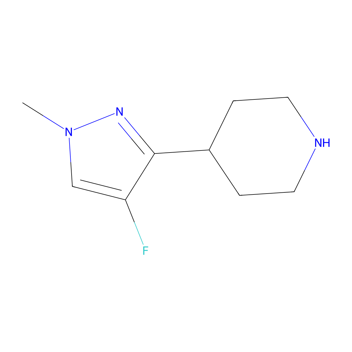 4-(4-fluoro-1-methyl-1H-pyrazol-3-yl)piperidine molecular structure, CAS 2648938-65-0