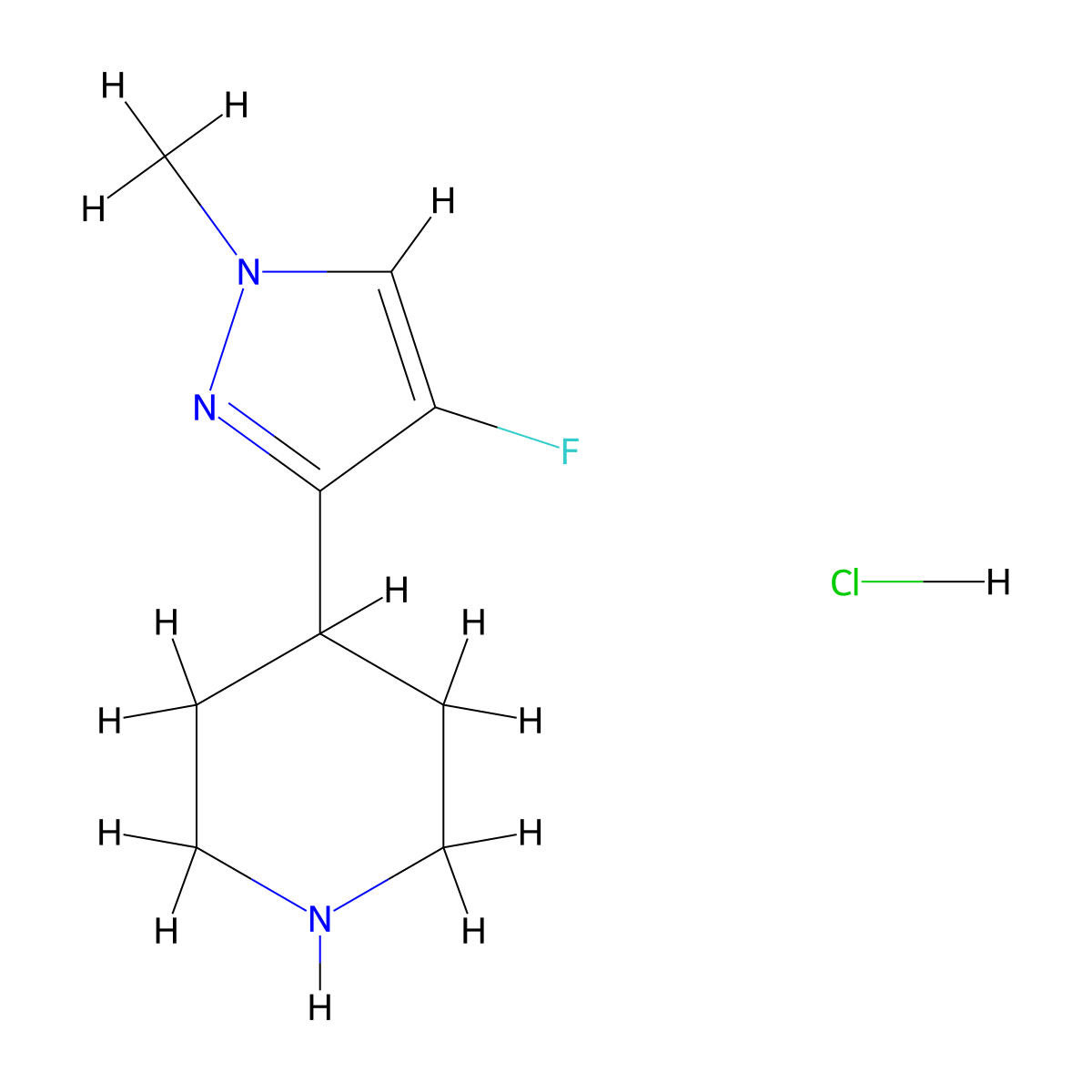 4-(4-fluoro-1-methyl-1H-pyrazol-3-yl)piperidinehydrochloride molecular structure, CAS 2648938-66-1