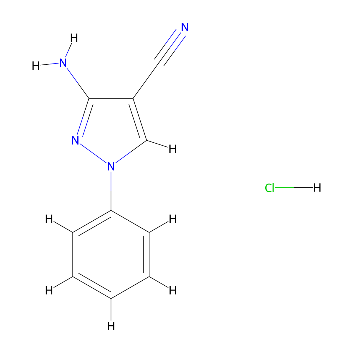 3-amino-1-phenyl-1H-pyrazole-4-carbonitrilehydrochloride molecular structure, CAS 2648938-90-1