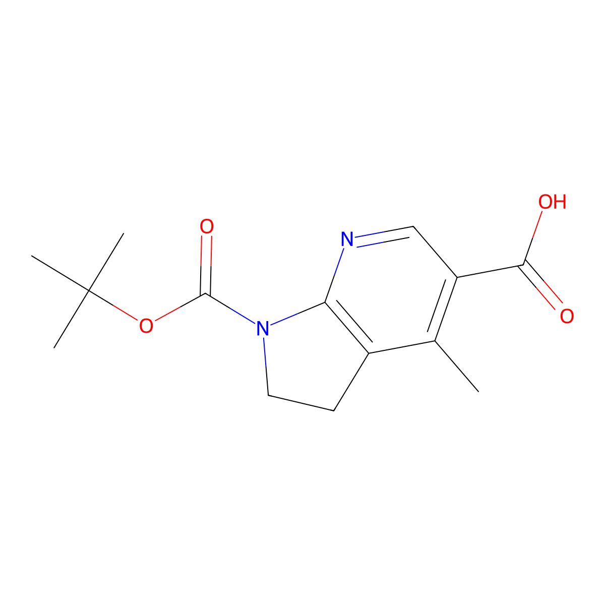 1-[(tert-butoxy)carbonyl]-4-methyl-1H,2H,3H-pyrrolo[2,3-b]pyridine-5-carboxylic acid molecular structure, CAS 2648939-51-7