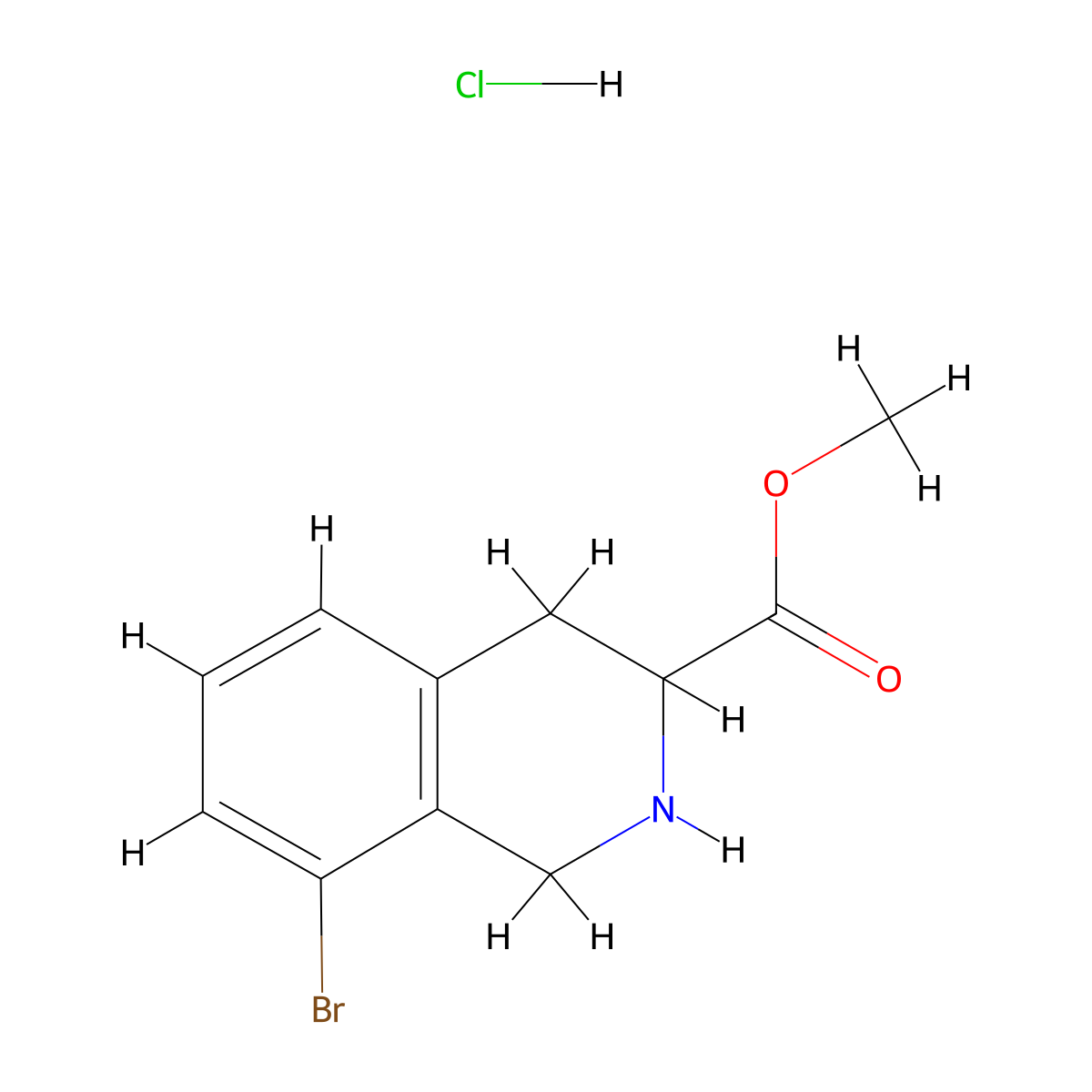 Methyl 8-bromo-1,2,3,4-tetrahydroisoquinoline-3-carboxylate hydrochloride molecular structure, CAS 2648939-53-9