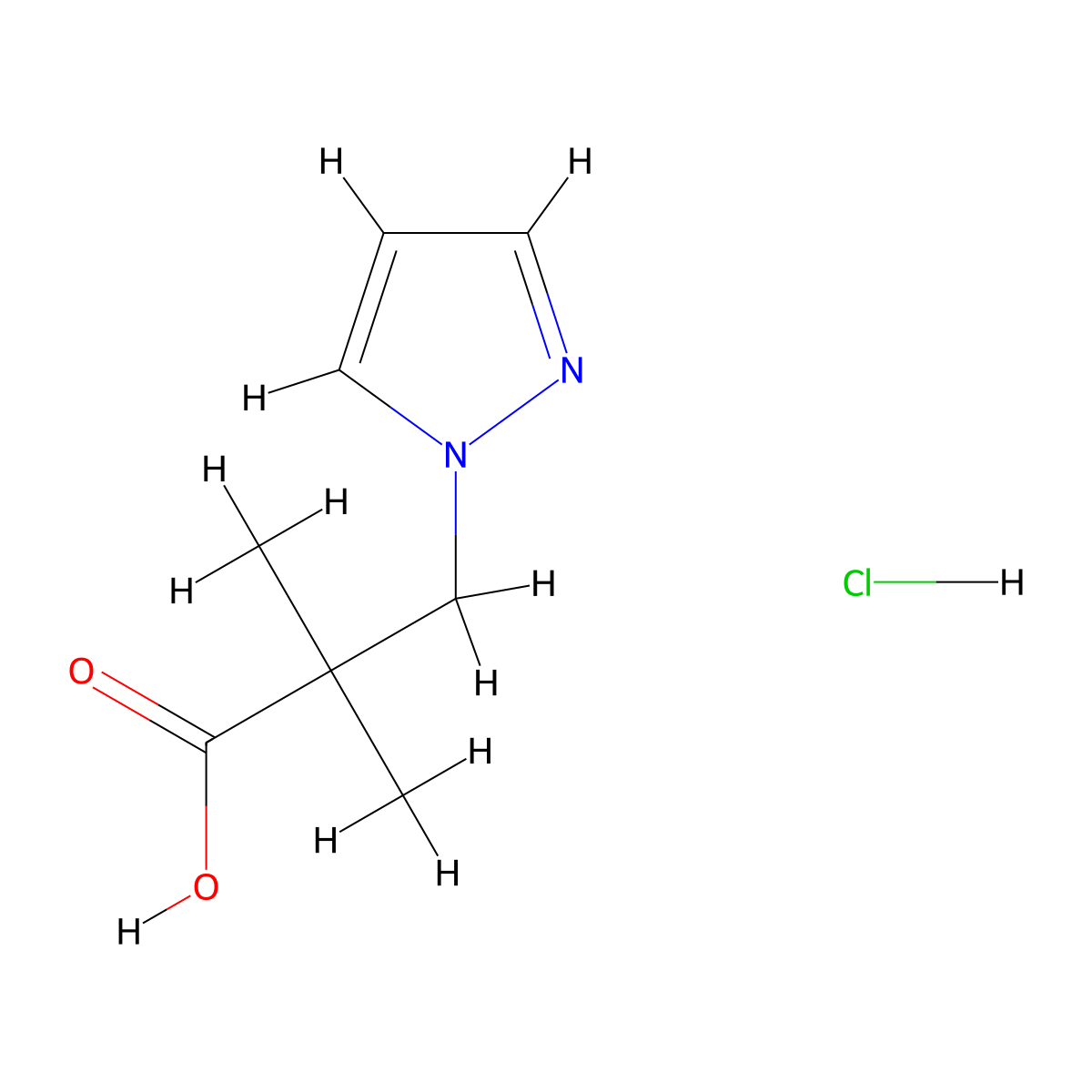 2,2-dimethyl-3-(1H-pyrazol-1-yl)propanoic acid hydrochloride molecular structure, CAS 2648939-75-5