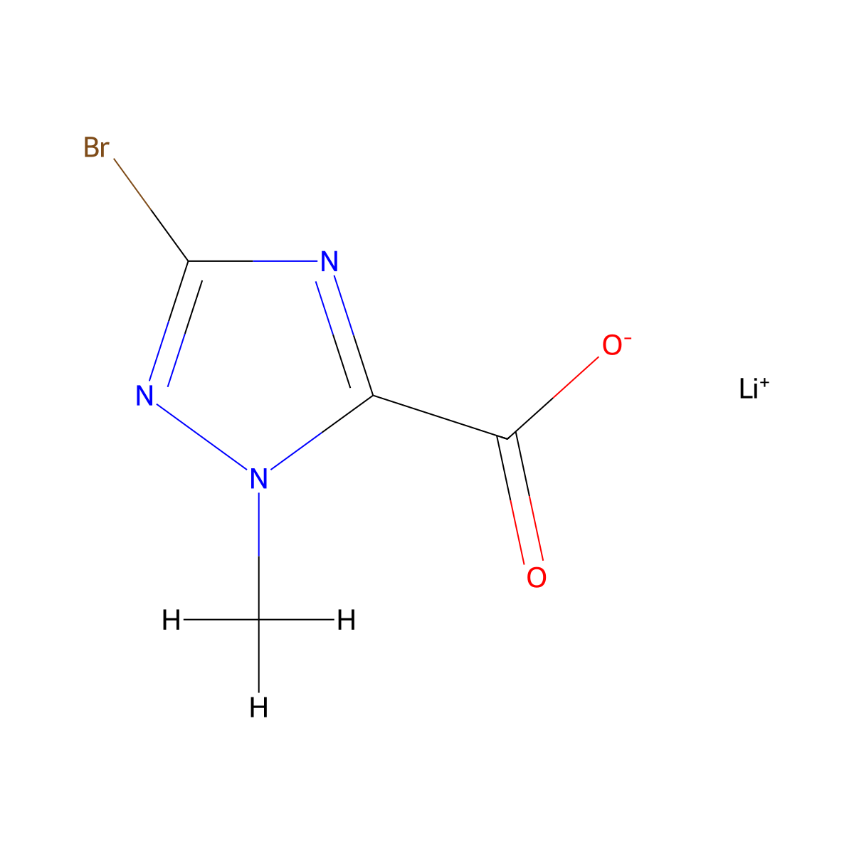 lithium(1+) 3-bromo-1-methyl-1H-1,2,4-triazole-5-carboxylate molecular structure, CAS 2648939-77-7