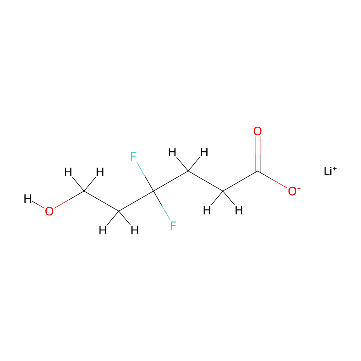 Lithium(1+) 4,4-difluoro-6-hydroxyhexanoate molecular structure, CAS 2648939-99-3