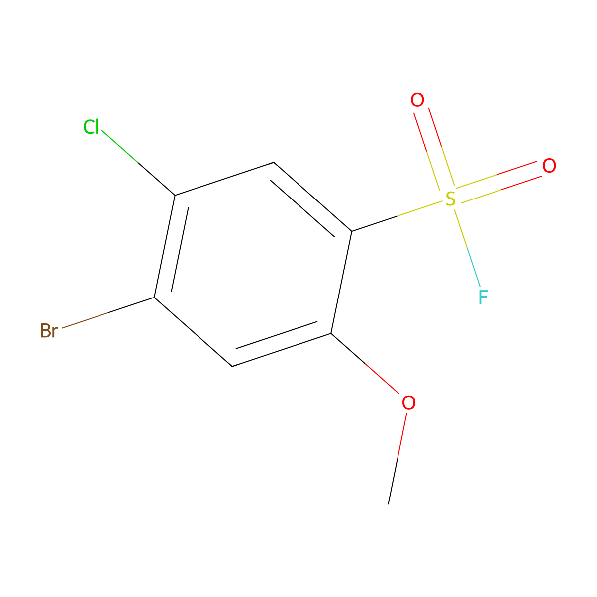4-Bromo-5-chloro-2-methoxybenzene-1-sulfonyl fluoride molecular structure, CAS 2648940-09-2