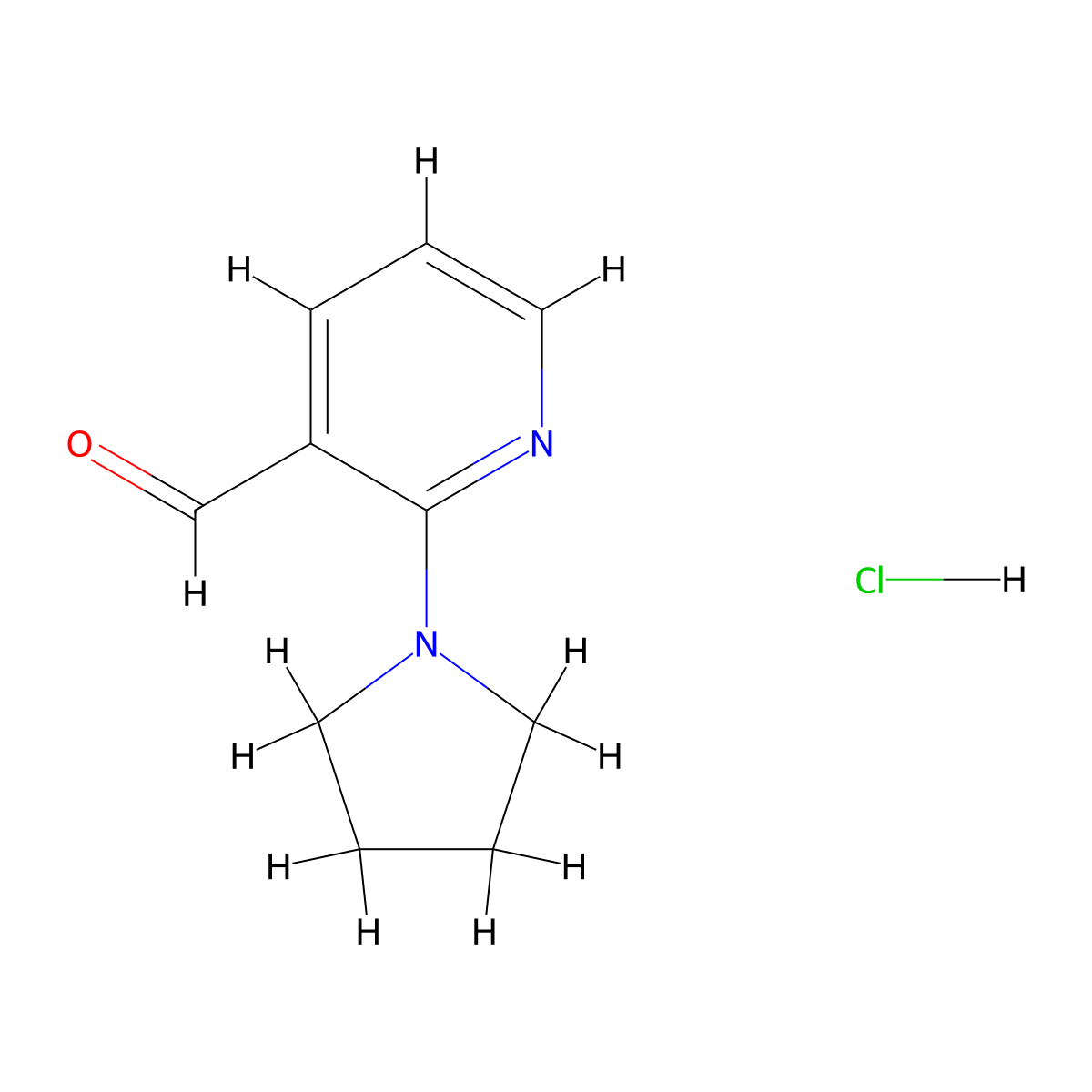 2-(Pyrrolidin-1-yl)pyridine-3-carbaldehydehydrochloride molecular structure, CAS 2648940-12-7