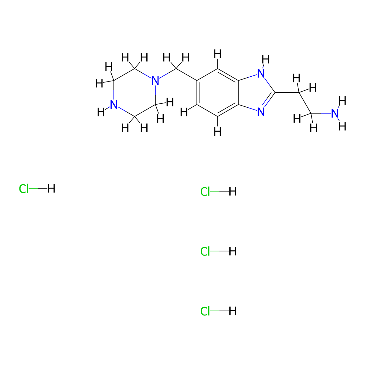 2-{5-[(piperazin-1-yl)methyl]-1H-1,3-benzodiazol-2-yl}ethan-1-amine tetrahydrochloride molecular structure, CAS 2648940-77-4