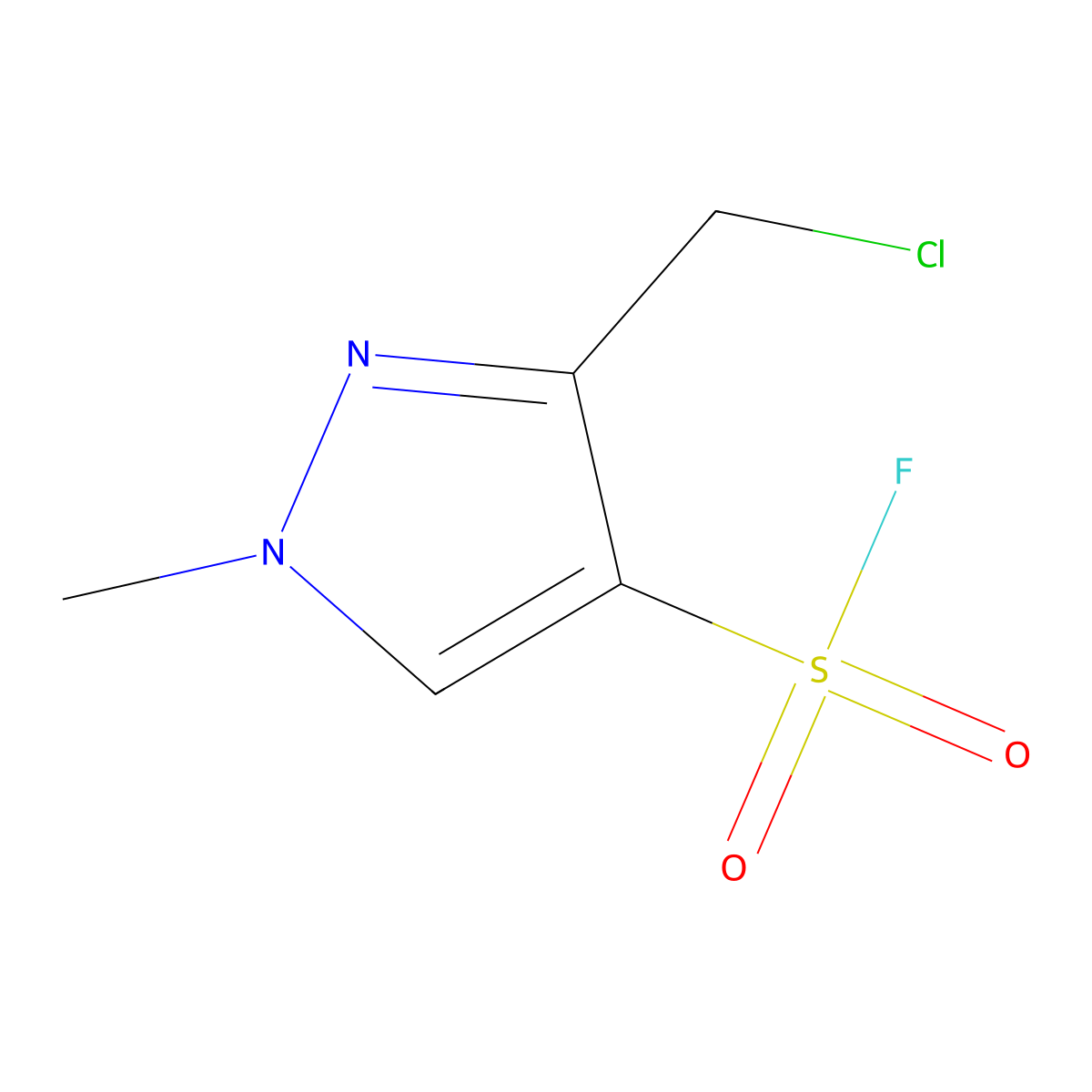 3-(chloromethyl)-1-methyl-1H-pyrazole-4-sulfonyl fluoride molecular structure, CAS 2648940-98-9