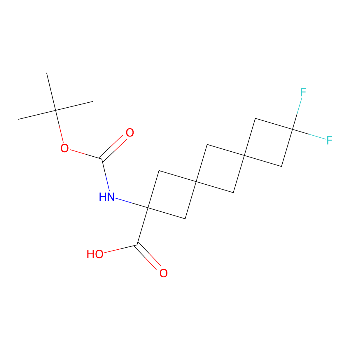 2-{[(Tert-butoxy)carbonyl]amino}-8,8-difluorodispiro[3.1.3^{6}.1^{4}]decane-2-carboxylicacid molecular structure, CAS 2648940-99-0