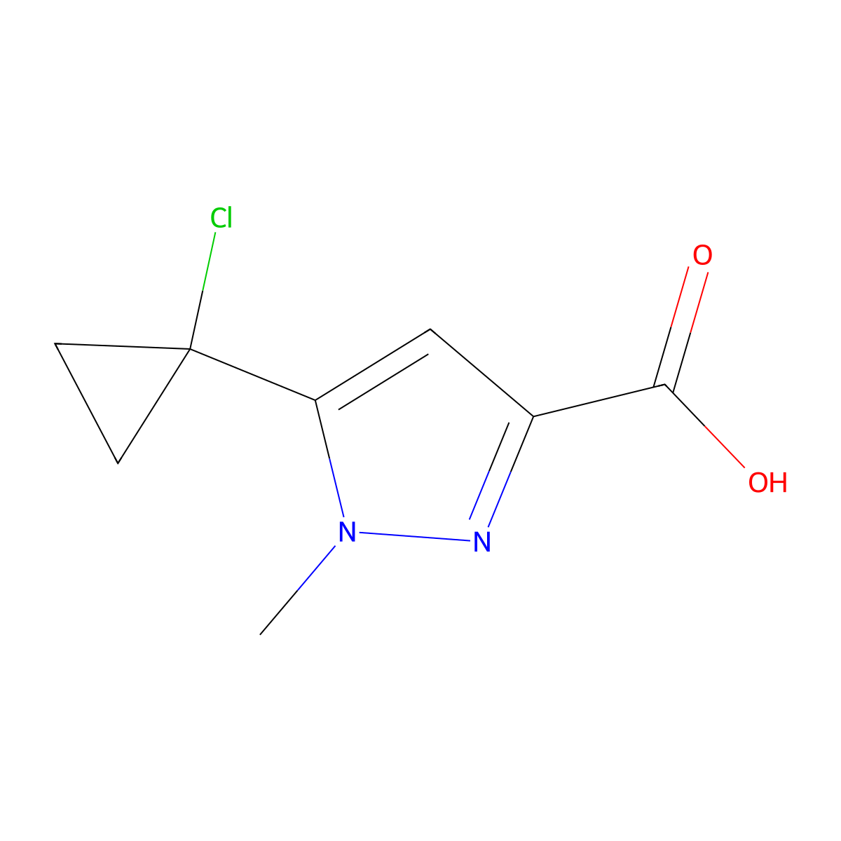 5-(1-chlorocyclopropyl)-1-methyl-1H-pyrazole-3-carboxylicacid molecular structure, CAS 2648941-35-7