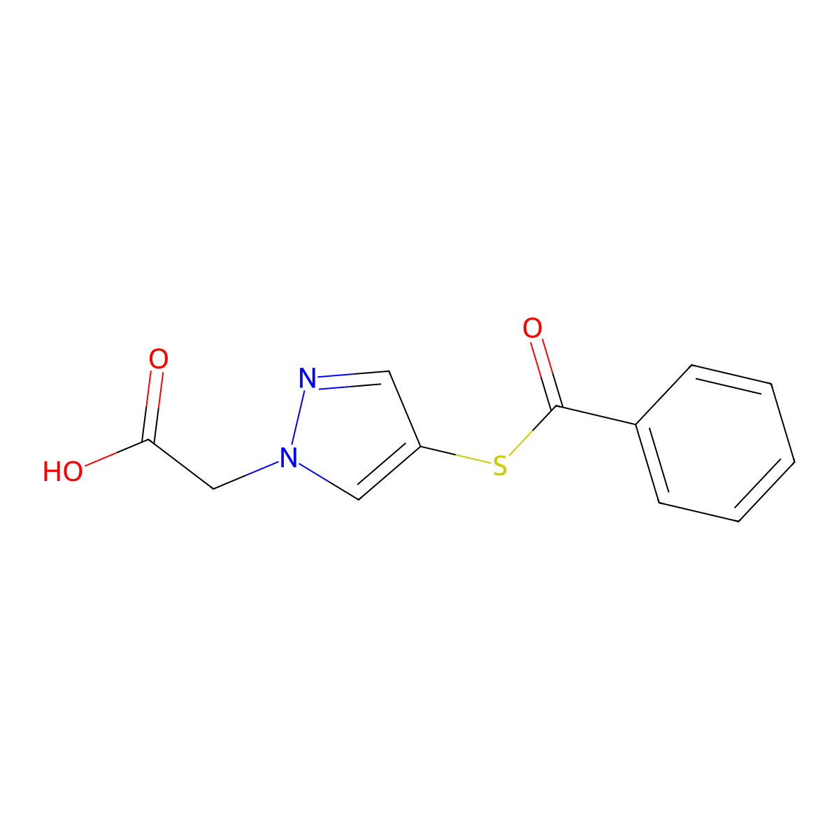 2-[4-(benzoylsulfanyl)-1H-pyrazol-1-yl]acetic acid molecular structure, CAS 2648941-51-7