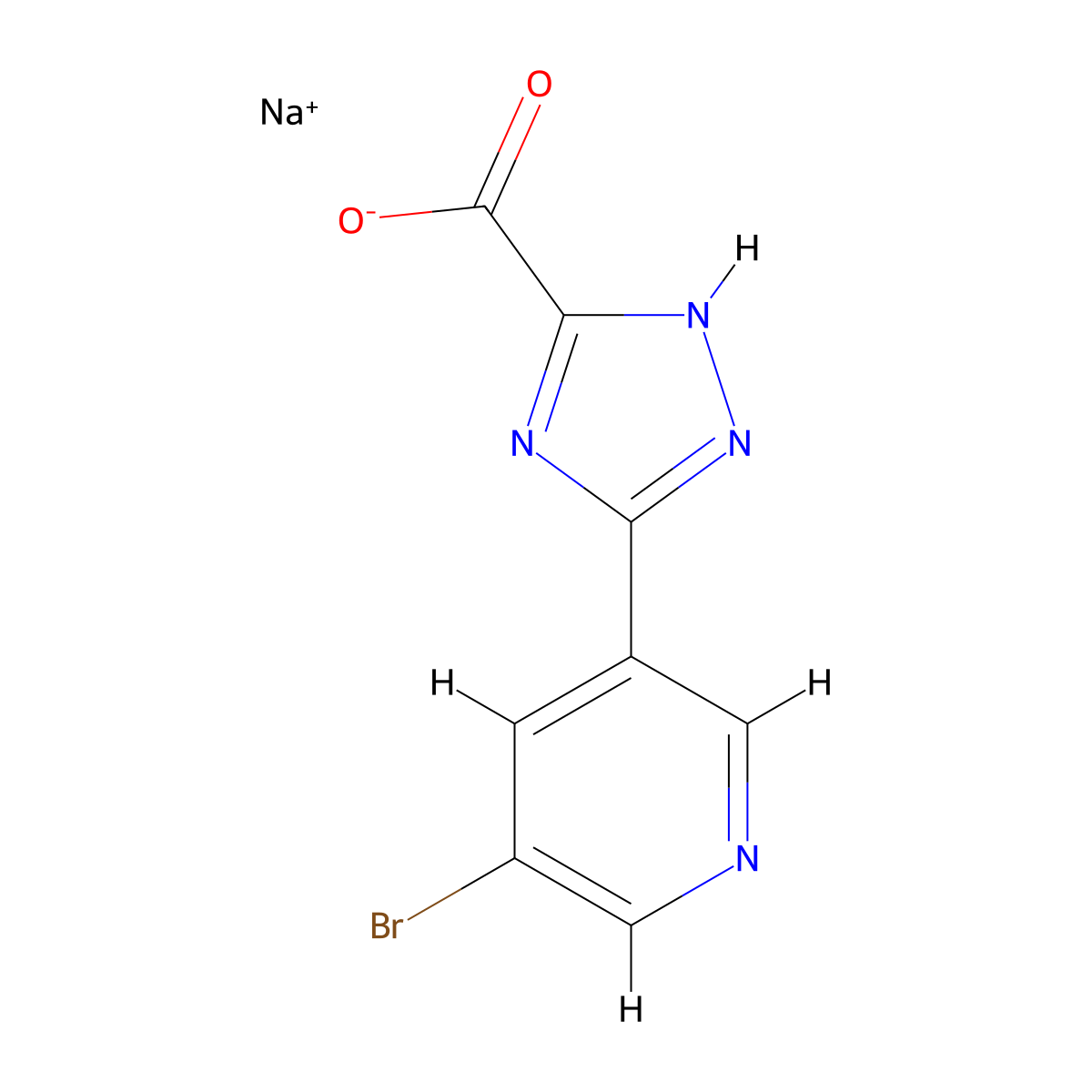 sodium3-(5-bromopyridin-3-yl)-1H-1,2,4-triazole-5-carboxylate molecular structure, CAS 2648941-62-0