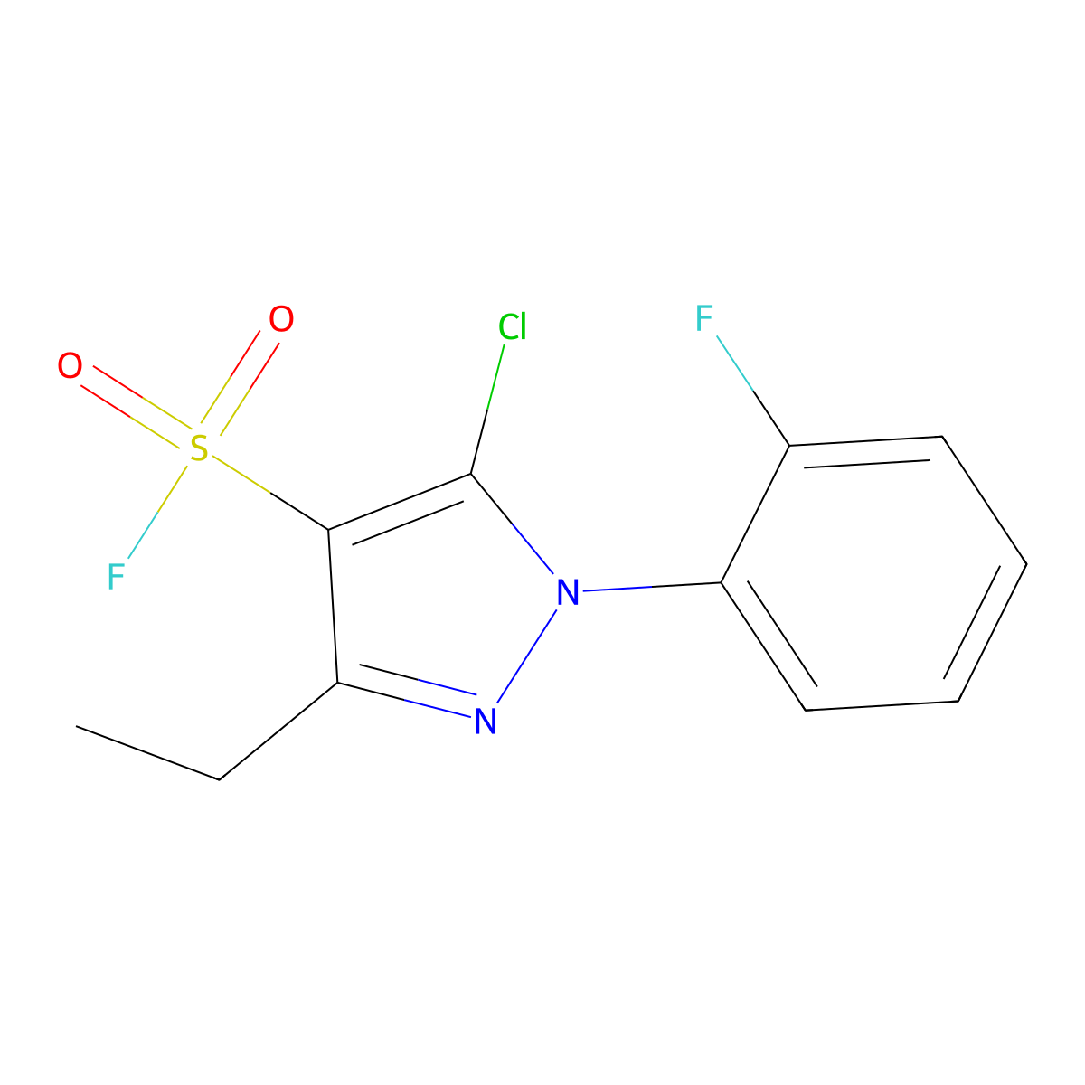 5-chloro-3-ethyl-1-(2-fluorophenyl)-1H-pyrazole-4-sulfonyl fluoride molecular structure, CAS 2648941-97-1