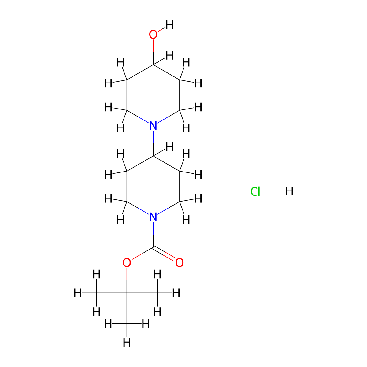 Tert-butyl4-hydroxy-[1,4'-bipiperidine]-1'-carboxylatehydrochloride molecular structure, CAS 2648941-99-3