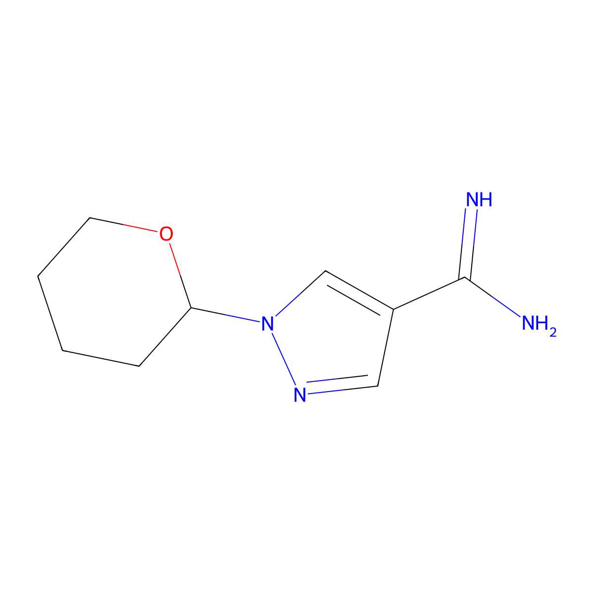 1-(oxan-2-yl)-1H-pyrazole-4-carboximidamide molecular structure, CAS 2648942-04-3