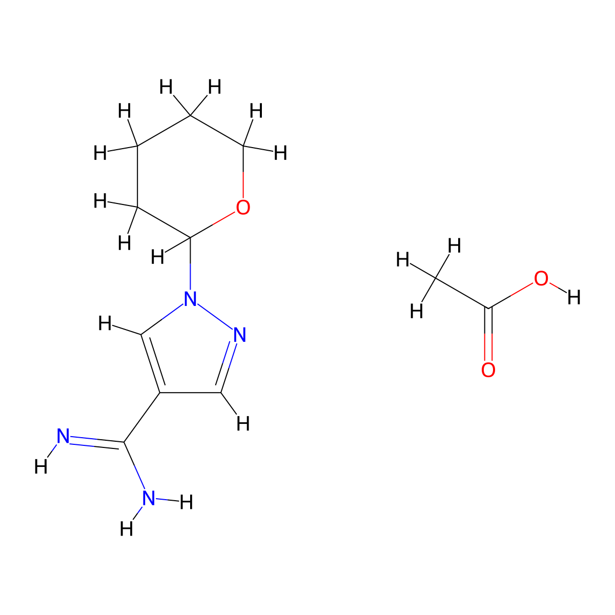 1-(oxan-2-yl)-1H-pyrazole-4-carboximidamide,aceticacid molecular structure, CAS 2648942-05-4