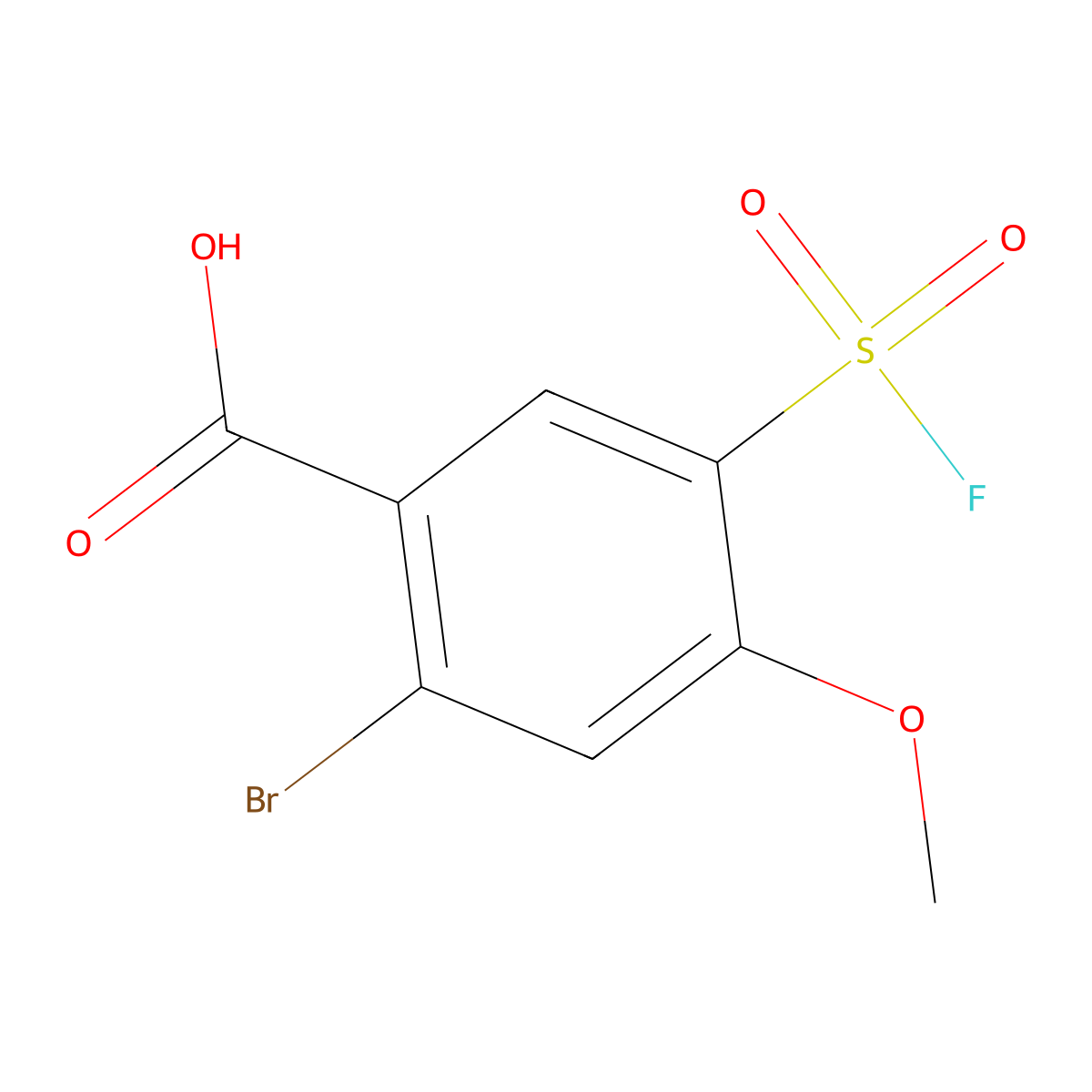 2-Bromo-5-(fluorosulfonyl)-4-methoxybenzoic acid molecular structure, CAS 2648945-34-8