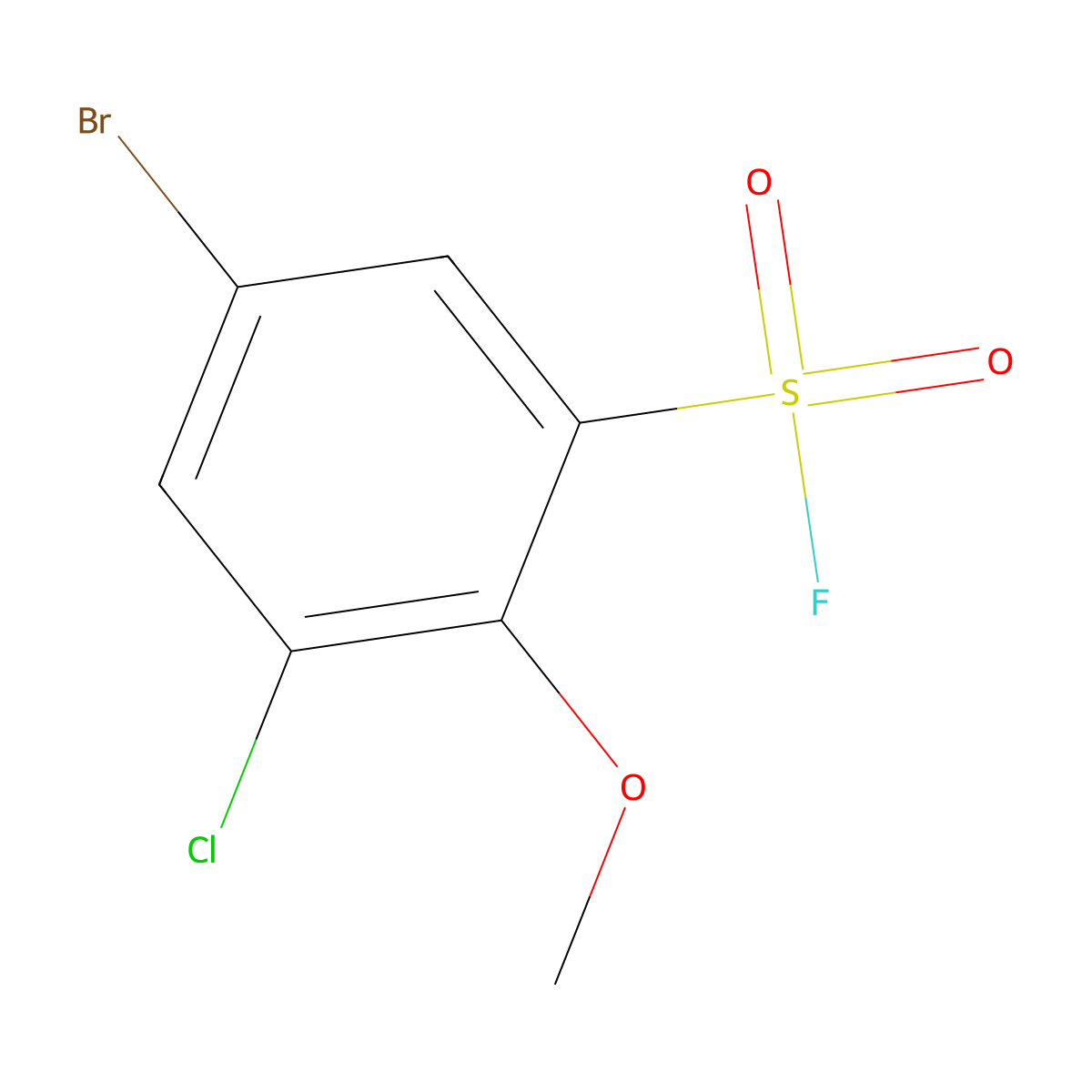 5-Bromo-3-chloro-2-methoxybenzene-1-sulfonyl fluoride molecular structure, CAS 2648946-21-6