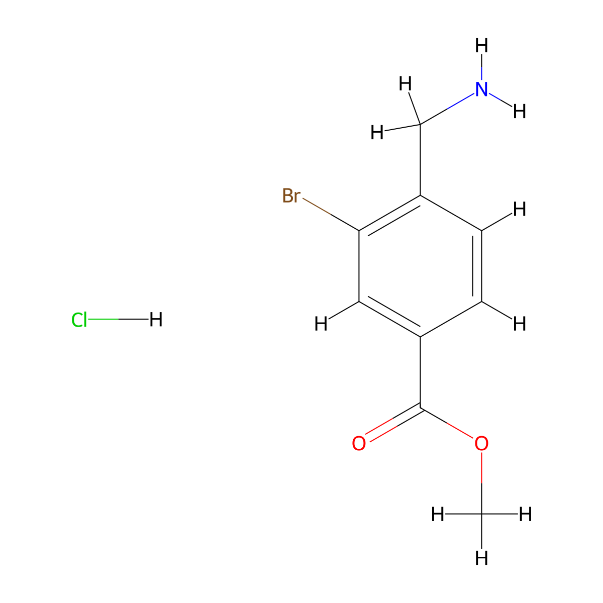 Methyl 4-(aminomethyl)-3-bromobenzoate hydrochloride molecular structure, CAS 2648946-37-4