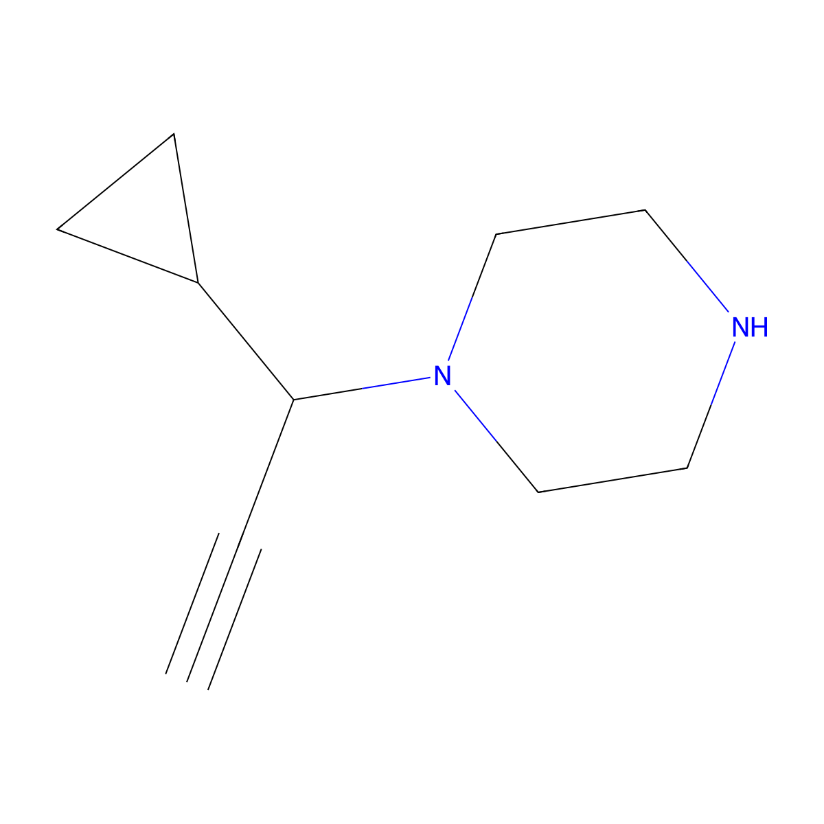 1-(1-Cyclopropylprop-2-yn-1-yl)piperazine molecular structure, CAS 2648947-32-2