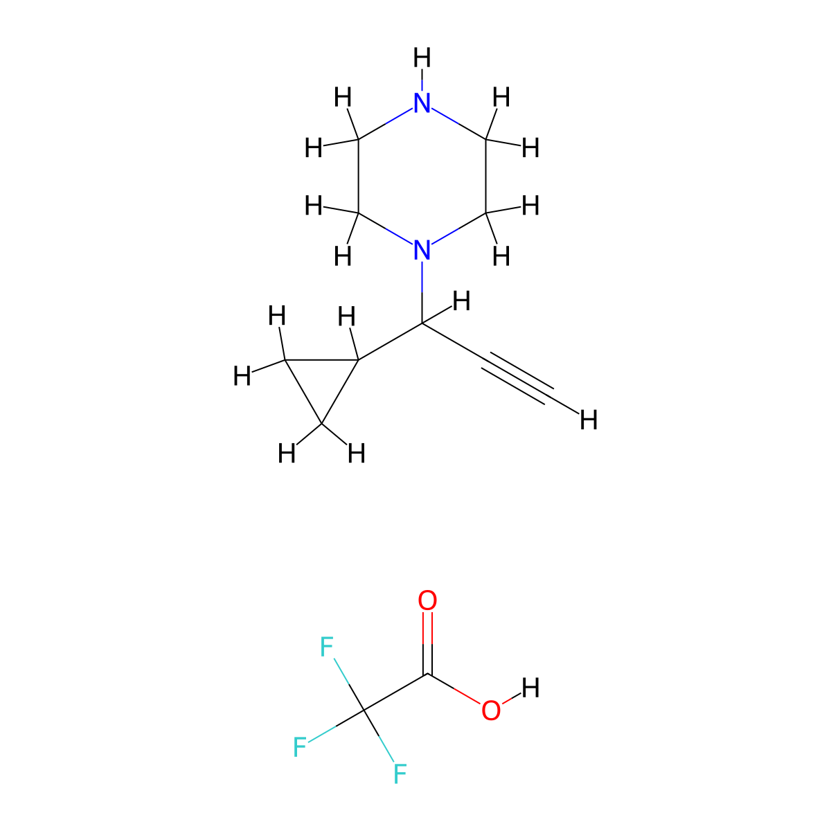 1-(1-Cyclopropylprop-2-yn-1-yl)piperazine; trifluoroacetic acid molecular structure, CAS 2648947-33-3