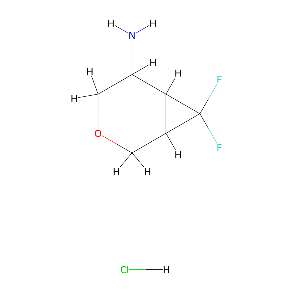 7,7-Difluoro-3-oxabicyclo[4.1.0]heptan-5-amine hydrochloride molecular structure, CAS 2648947-36-6