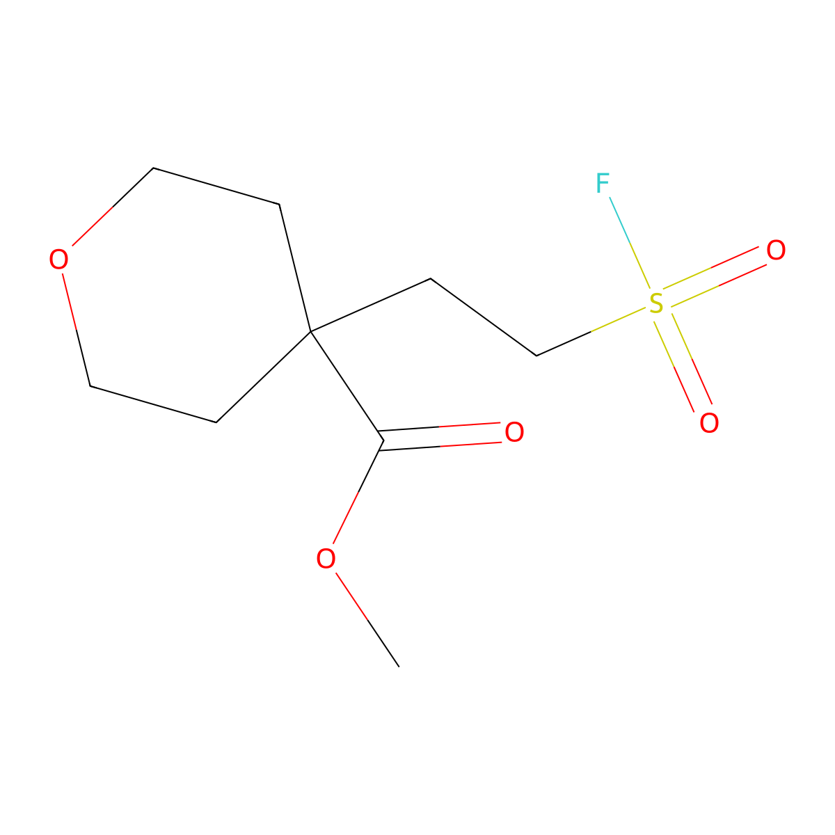 Methyl 4-[2-(fluorosulfonyl)ethyl]oxane-4-carboxylate molecular structure, CAS 2648947-39-9