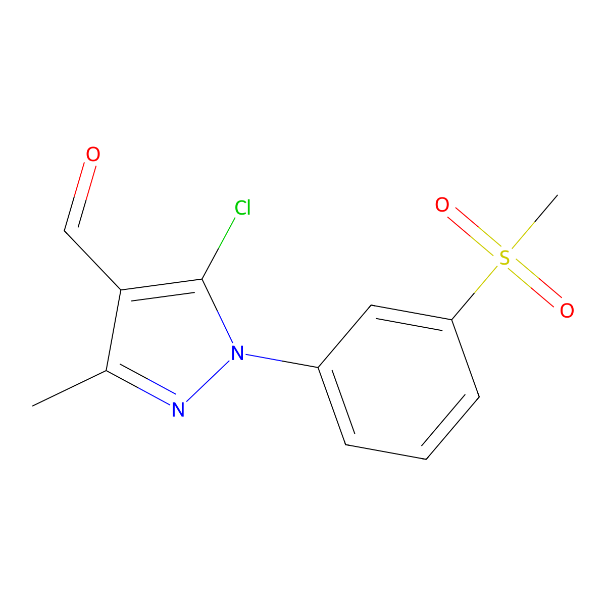 5-chloro-1-(3-methanesulfonylphenyl)-3-methyl-1H-pyrazole-4-carbaldehyde molecular structure, CAS 2648947-51-5