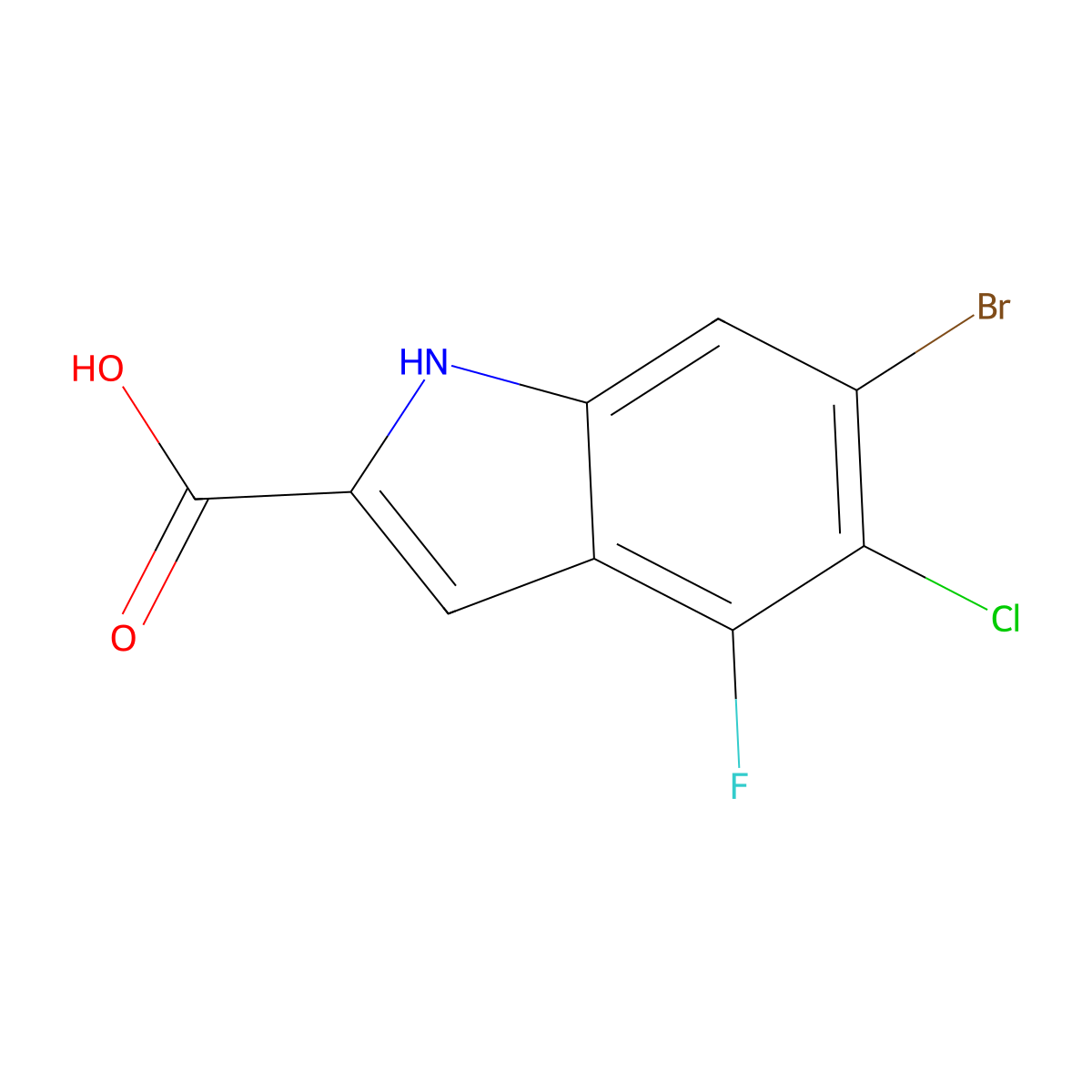 6-bromo-5-chloro-4-fluoro-1H-indole-2-carboxylic acid molecular structure, CAS 2648947-64-0