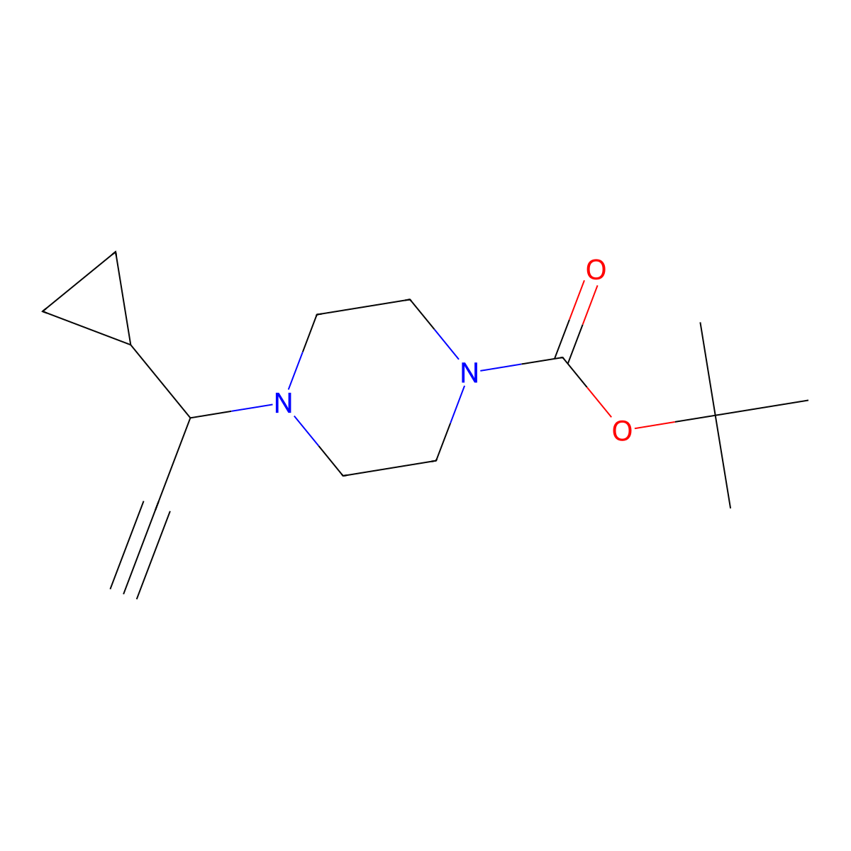 Tert-butyl 4-(1-cyclopropylprop-2-yn-1-yl)piperazine-1-carboxylate molecular structure, CAS 2648947-68-4
